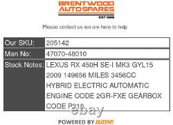 Lexus Rx Abs Booster 450h Hev Mk3 Gyl15 2009 Brake Servo 47070-48010